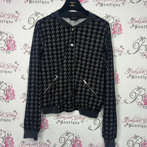 Seduction houndstooth coat cardigan jacket sweater grey and black with silver